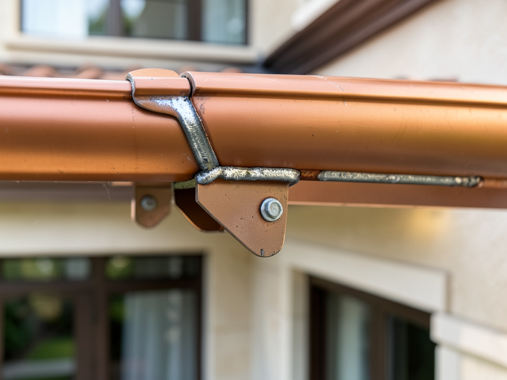 Custom copper gutter installation for high end hom